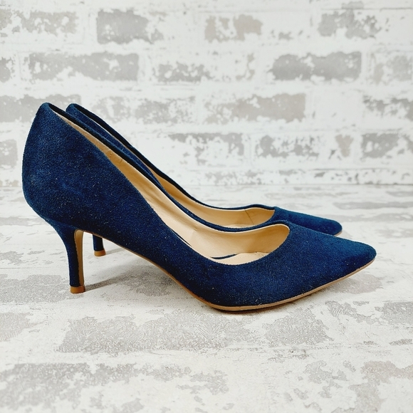 Charles By Charles David Navy Blue Suede Leather Slip On Pointy Toe Heels M201 - Picture 5 of 12